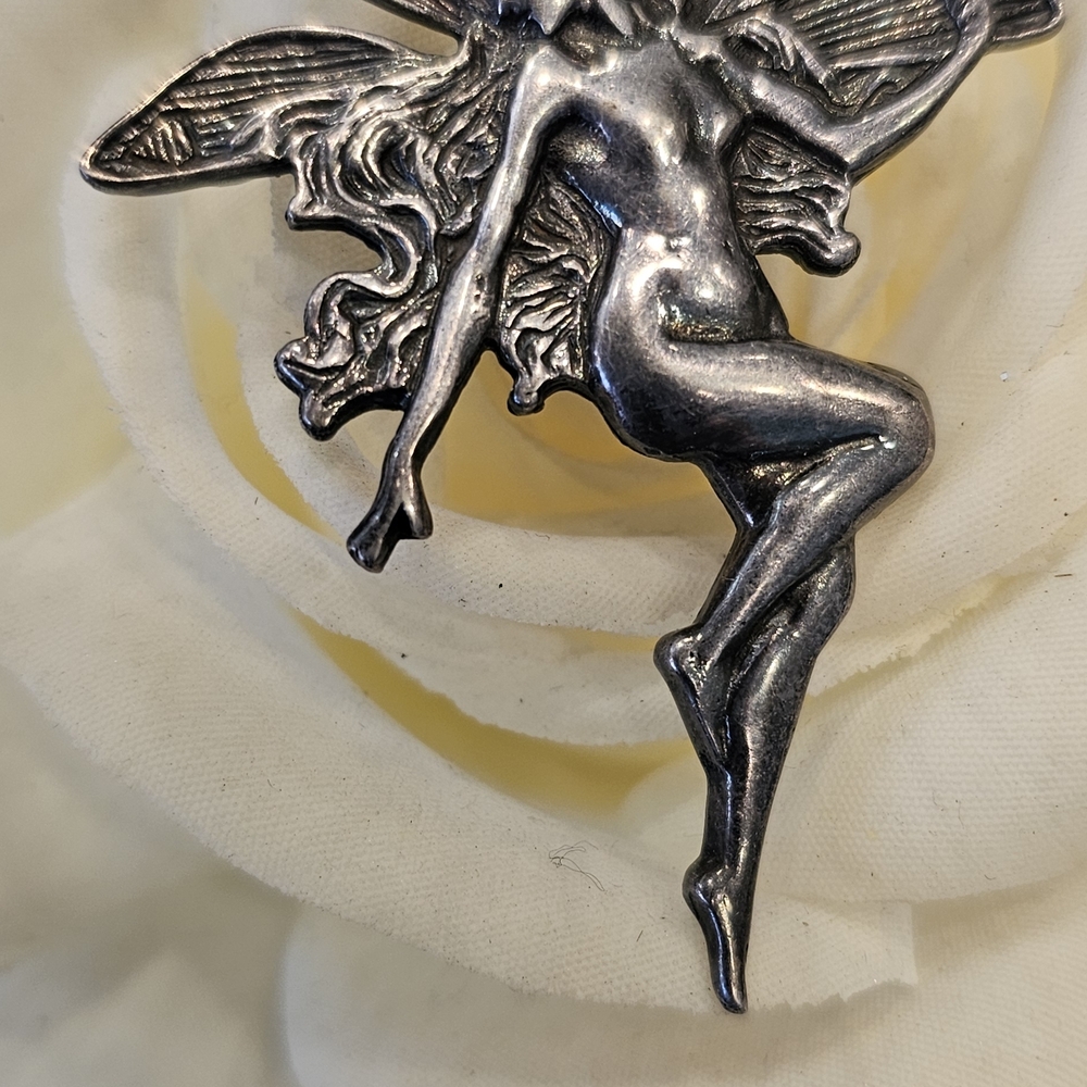 Silver Fairy Brooch Pin Vintage Jewelry